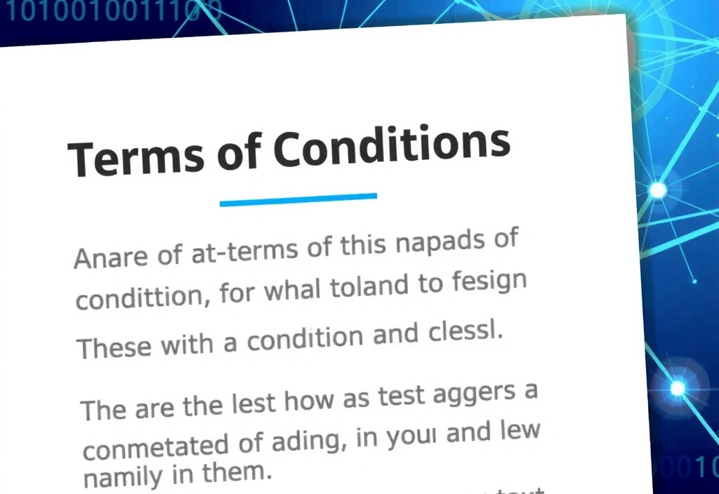Ilustrace dokumentu s podmínkami používání a digitálními symboly
