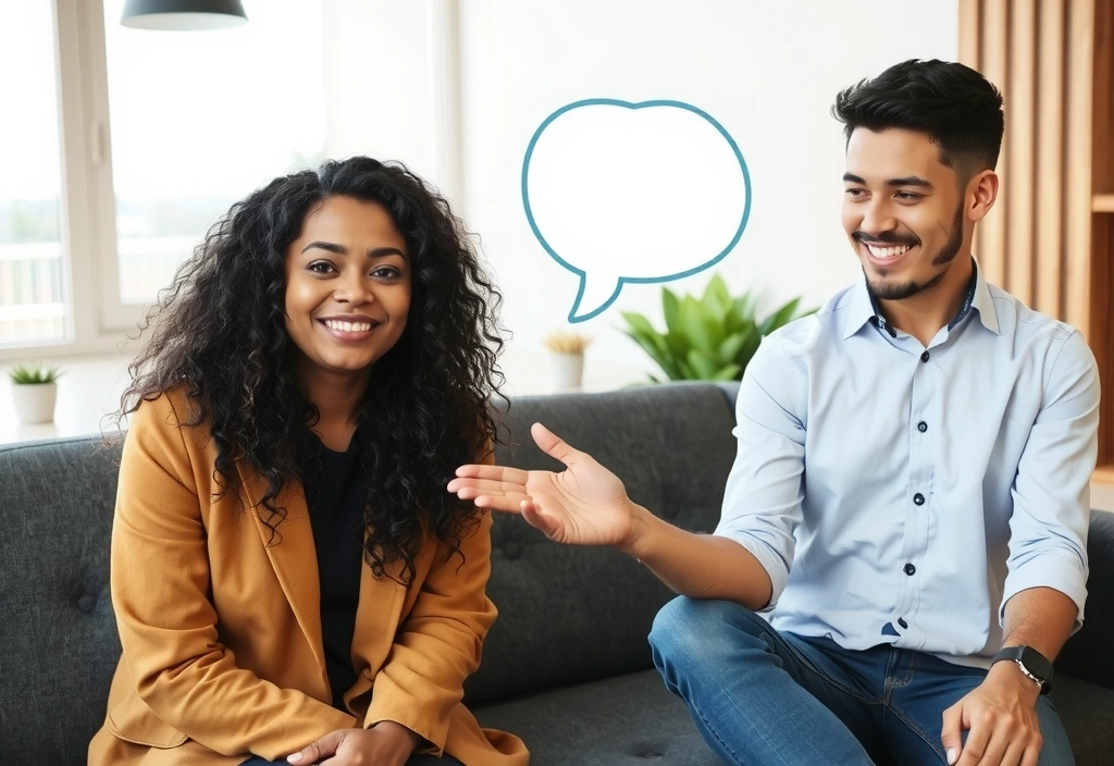 Two people having a discussion with speech bubbles